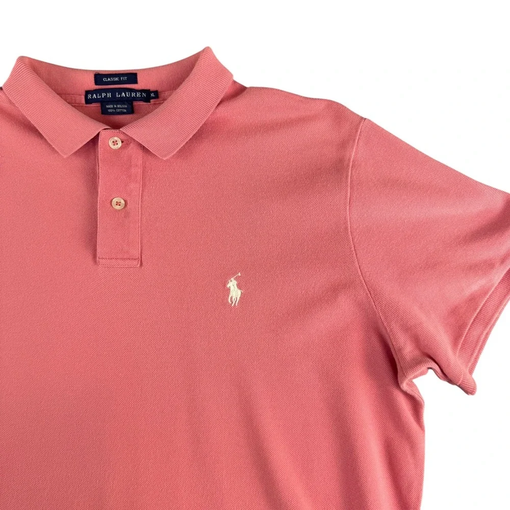 Ralph Lauren Mens XL Classic Fit Salmon Pink Short Sleeve Pique Polo Shirt